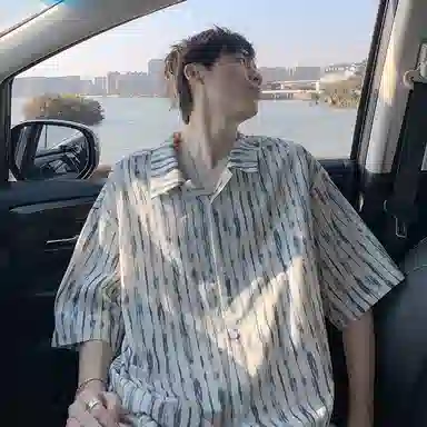 零氏 薄款透气条纹潮流痞帅垂感百搭斑马条纹短袖衬衫 男女同款