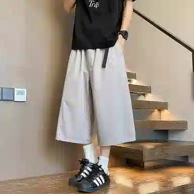 零氏 夏季潮流激光打孔网眼纯色简约中腰透气舒适宽松百搭凉感冰丝七分休闲短裤 男女同款