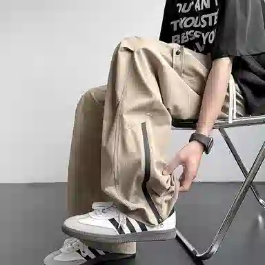 零氏 美式高街潮牌潮流痞帅褶皱设计感青春时尚港风宽松舒适简约个性百搭运动伞兵裤休闲裤 男女同款