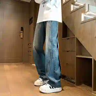 零氏 复古做旧水洗宽松休闲直筒牛仔裤 男女同款