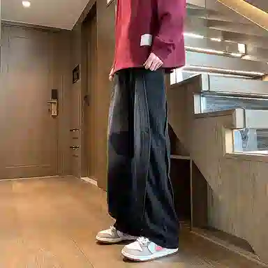 零氏 复古做旧水洗宽松休闲直筒牛仔裤 男女同款