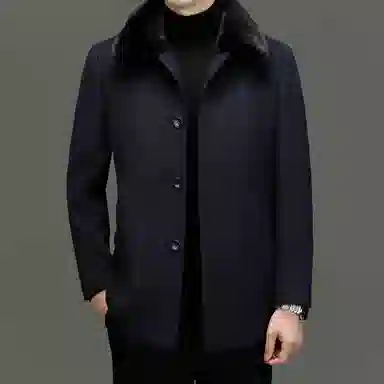 Pierre Cardin Mink Collar Wool Blend Coat