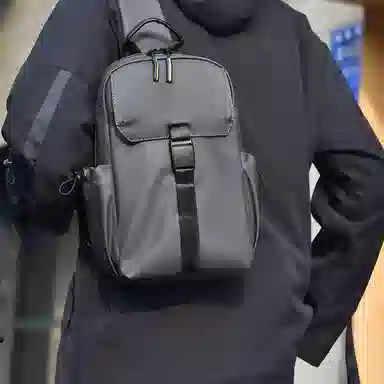 百搭休闲纯色机能风单肩包斜挎包 尼龙 胸包 常规 男女同款情侣款 黑色/灰色/蓝色