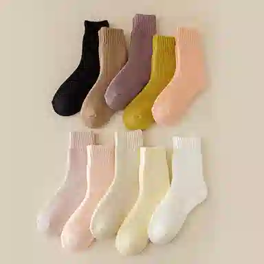 棉基因 舒适保暖发热羊绒加厚加绒纯色中居家百搭中筒袜 女款 组合装