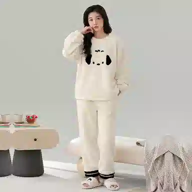 棉基因 舒适亲肤长袖保暖加厚半边绒简约长裤家居服睡衣套装 男女同款