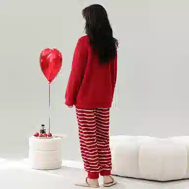 棉基因 舒适亲肤长袖保暖加厚半边绒简约长裤家居服睡衣套装 男女同款