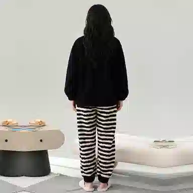 棉基因 舒适亲肤长袖保暖加厚半边绒简约长裤家居服睡衣套装 男女同款