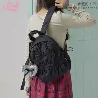 萝拉原创 轻便简约大容量 涤纶 双肩包 小号 女款 银色/奶白色/黑色/绿色