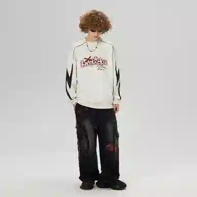 LAMLICKA Washed Patchwork Denim Pants