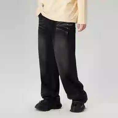 LAMLICKA Cat Whisker Washed Straight Jeans Black