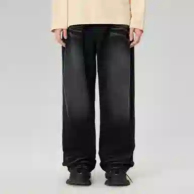 LAMLICKA Cat Whisker Washed Straight Jeans Black