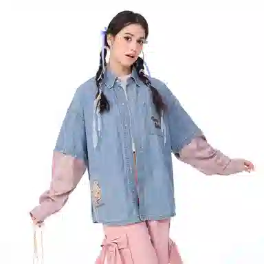 LAMLICKA Denim Short Sleeve Shirt Blue