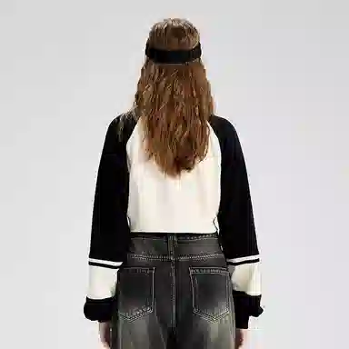 LAMLICKA Retro Letter Patch Zip Sweatshirt