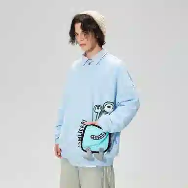 LAMLICKA Monster Print Sweatshirt Blue