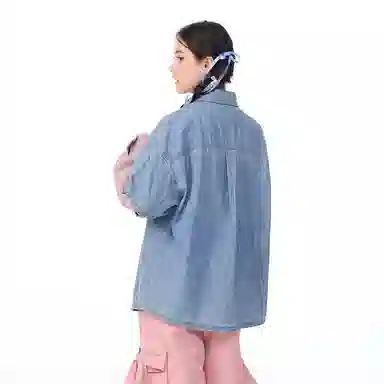 LAMLICKA Denim Short Sleeve Shirt Blue