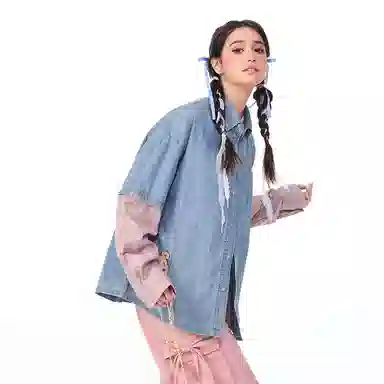 LAMLICKA Denim Short Sleeve Shirt Blue