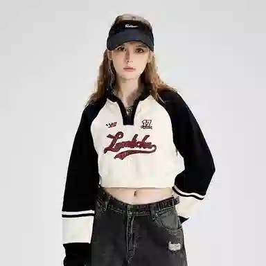 LAMLICKA Retro Letter Patch Zip Sweatshirt