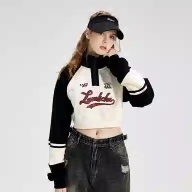 LAMLICKA Retro Letter Patch Zip Sweatshirt