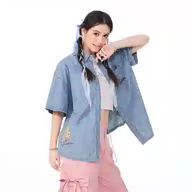 LAMLICKA Denim Short Sleeve Shirt Blue