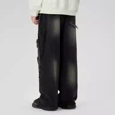 LAMLICKA Washed Patchwork Denim Pants