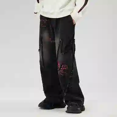 LAMLICKA Washed Patchwork Denim Pants