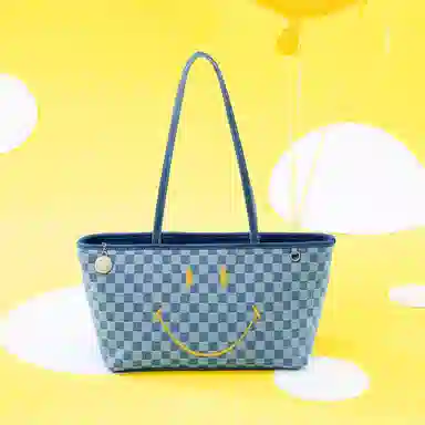 Lee x Smiley Checkered Tote Bag Blue