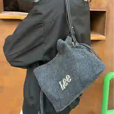 Lee Denim Quilted Shoulder Bag Black