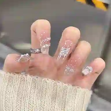 柚予颜 蝴蝶珍珠高级感爆闪猫眼可拆卸穿戴甲显白温柔美甲  梯型裸粉腮红晕染 纯欲