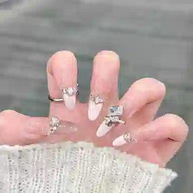 柚予颜 高级感穿戴甲冰透猫眼立体蝴蝶结显白纯欲美甲  杏仁紫色渐变 法式