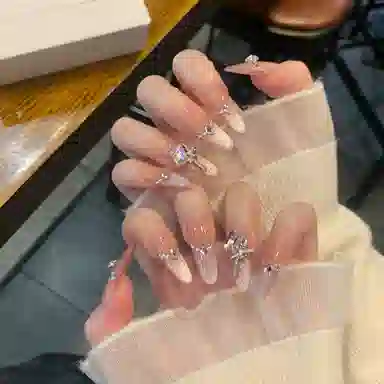 柚予颜 高级感穿戴甲冰透猫眼立体蝴蝶结显白纯欲美甲  杏仁紫色渐变 法式