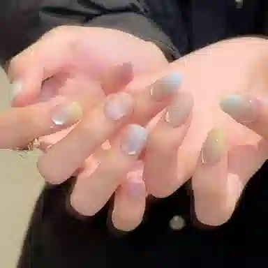 柚予颜 手工穿戴甲高级感猫眼马卡龙色渐变美甲  短方圆糖果色腮红晕染 纯欲