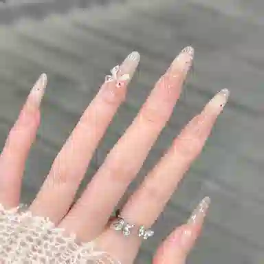 柚予颜 手工穿戴波点蝴蝶气质显白法式冰透芭乐猫眼高级美甲  长款裸色渐变 纯欲