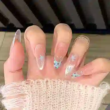 柚予颜 手工穿戴甲猫眼星星高级感法式豹纹辣妹美甲  杏仁裸色渐变 纯欲