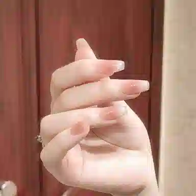 柚予颜 高级感显白微笑法式猫眼穿戴甲  梯型裸粉腮红晕染 纯欲