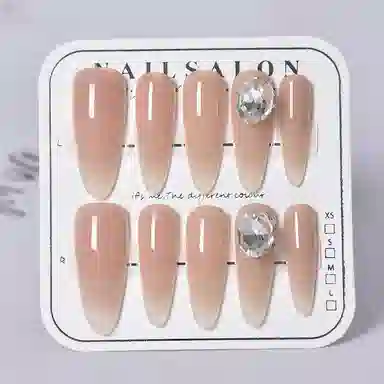 柚予颜 嬛嬛美甲白开水镶钻穿戴甲高级感简约显白美甲  长款裸色纯色 纯欲