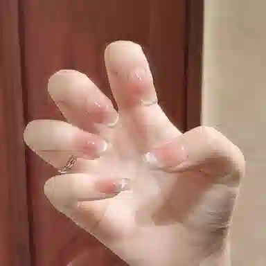 柚予颜 高级感显白微笑法式猫眼穿戴甲  梯型裸粉腮红晕染 纯欲