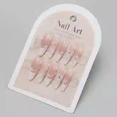 柚予颜 手工穿戴甲珍珠小千金蝴蝶结法式温柔气质高级感显白美甲  杏仁尖型裸色渐变 纯欲