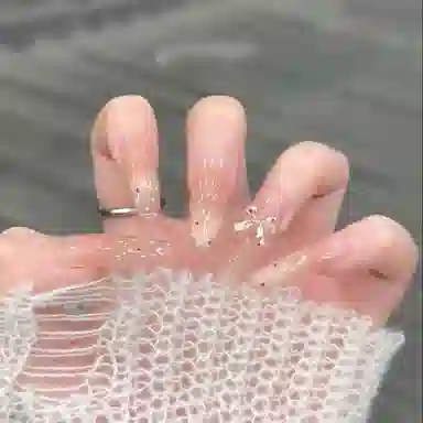 柚予颜 手工穿戴波点蝴蝶气质显白法式冰透芭乐猫眼高级美甲  长款裸色渐变 纯欲