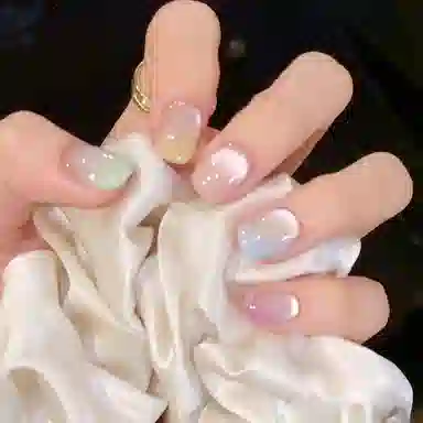 柚予颜 手工穿戴甲高级感猫眼马卡龙色渐变美甲  短方圆糖果色腮红晕染 纯欲