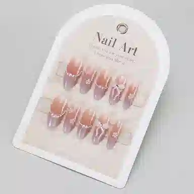 柚予颜 夏日少女奶油风美甲冰糯蝴蝶结法式穿戴甲  中长款裸色渐变 纯欲