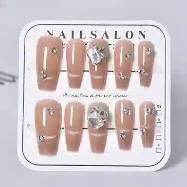 柚予颜 法式晶石猫眼裸色高级感显白美甲半手工穿戴甲  梯型裸粉纯色 纯欲