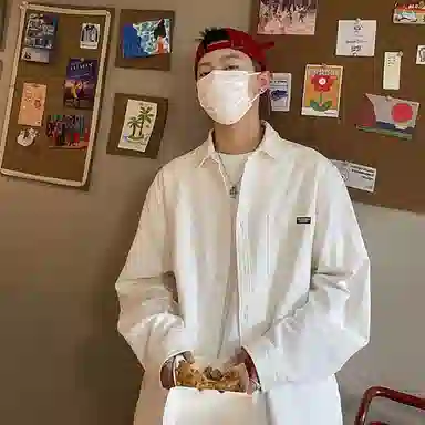 玉儿恋 纯色翻领百搭休闲宽松日系薄款长袖衬衫 男款