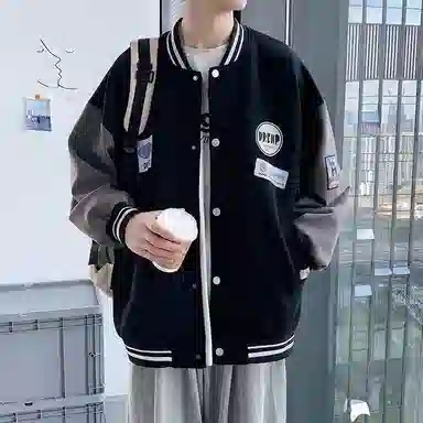 玉儿恋 棒球领潮流百搭舒适长袖夹克外套 男款 黑拼灰