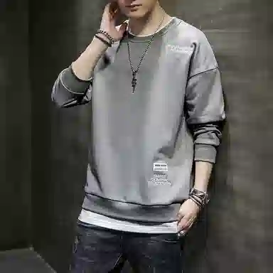 玉儿恋 宽松纯色圆领套头落肩长袖卫衣 男款