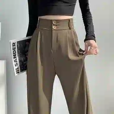 玉儿恋 纯色高腰宽松垂坠感直筒西裤休闲裤 女款