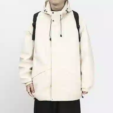 玉儿恋  美式户外休闲纯色连帽潮牌宽松拉链  防水冲锋衣 男款