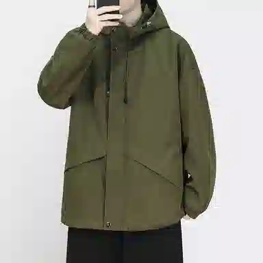 玉儿恋  美式户外休闲纯色连帽潮牌宽松拉链  防水冲锋衣 男款