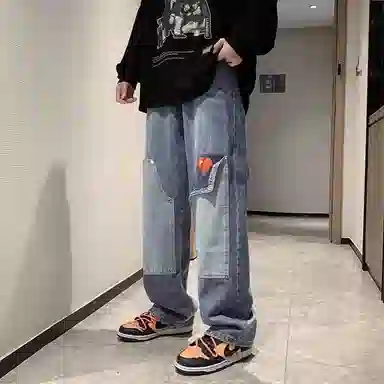 玉儿恋 宽松潮牌美式高街直筒牛仔裤 男款