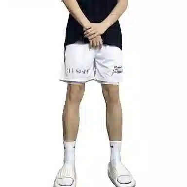 玉儿恋 字母拼色中腰系带透气百搭直筒运动短裤 男女同款