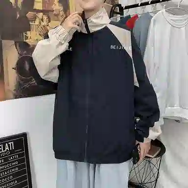 玉儿恋 复古拼接百搭运动翻领夹克外套 男款